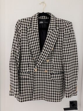 Zara Houndstooth Double Breasted Blazer Large
